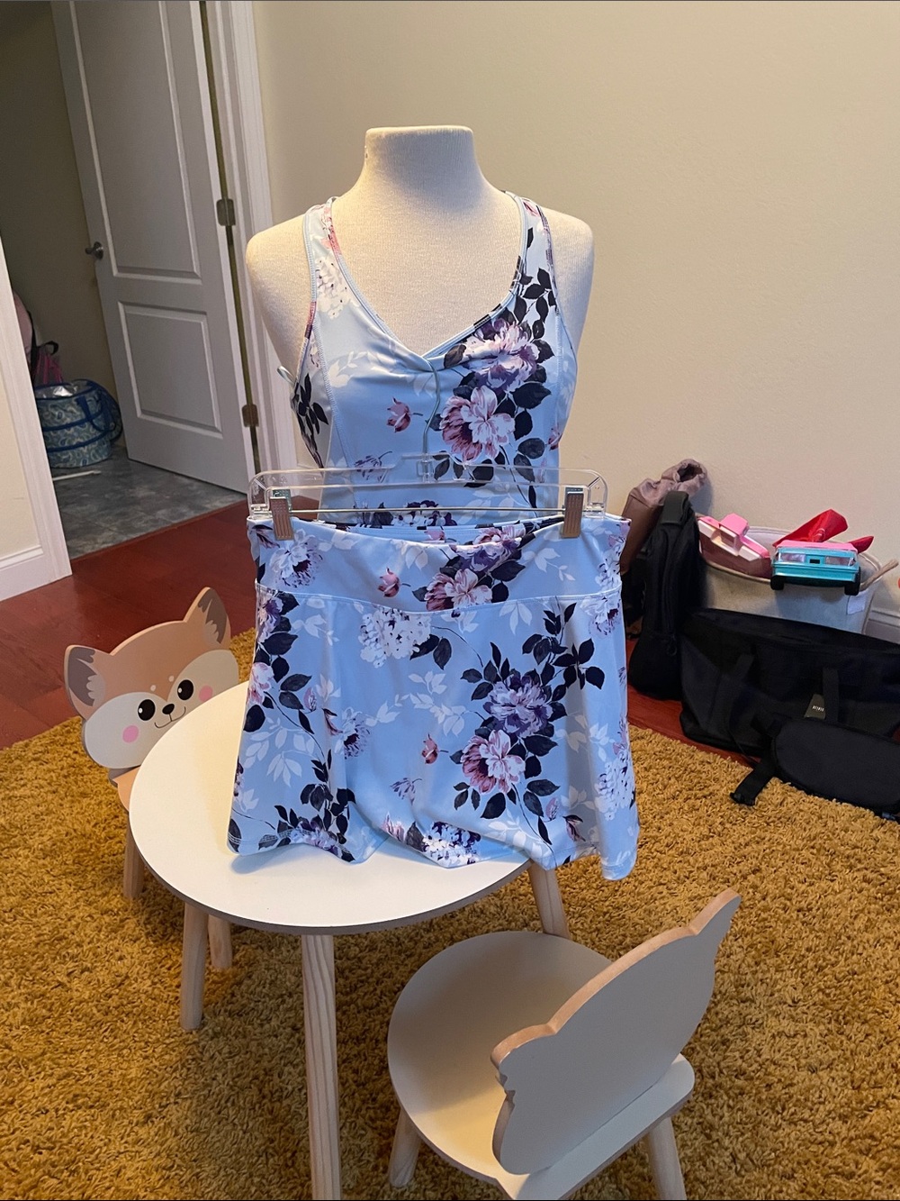Laura Ashley Pastel Blue Floral Satin Chemise & Skirt Set